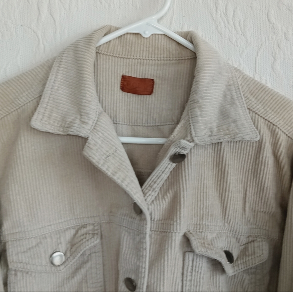 POL Beige Corduroy Jacket Crop Fringe Gray Button Down Oversized Distressed Cool - Picture 2 of 10